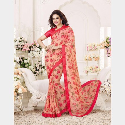 Vinay’s soft Printed Georgette Sharee with beautiful embroidered blouse piece  
